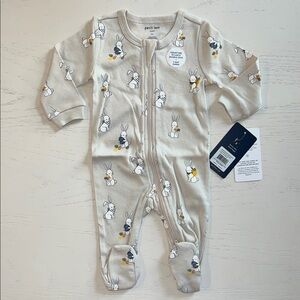 Petit Lem Beige Bunny Print Easter Footie 3 9 months